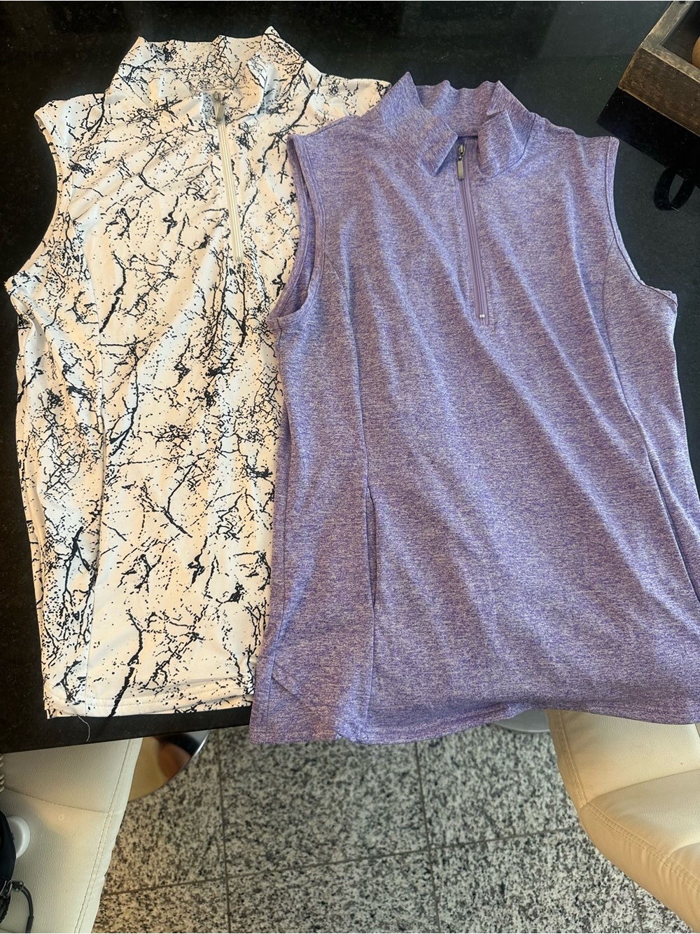 2 Sleeveless Quarter-Zip Golf Tops - Printed White & Heather Lavender